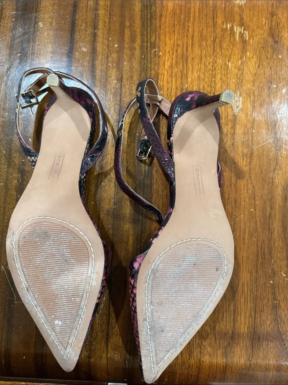 Steven by Steve Madden Burgundy and Black Snake-Print Pointed Toe Slingbacks